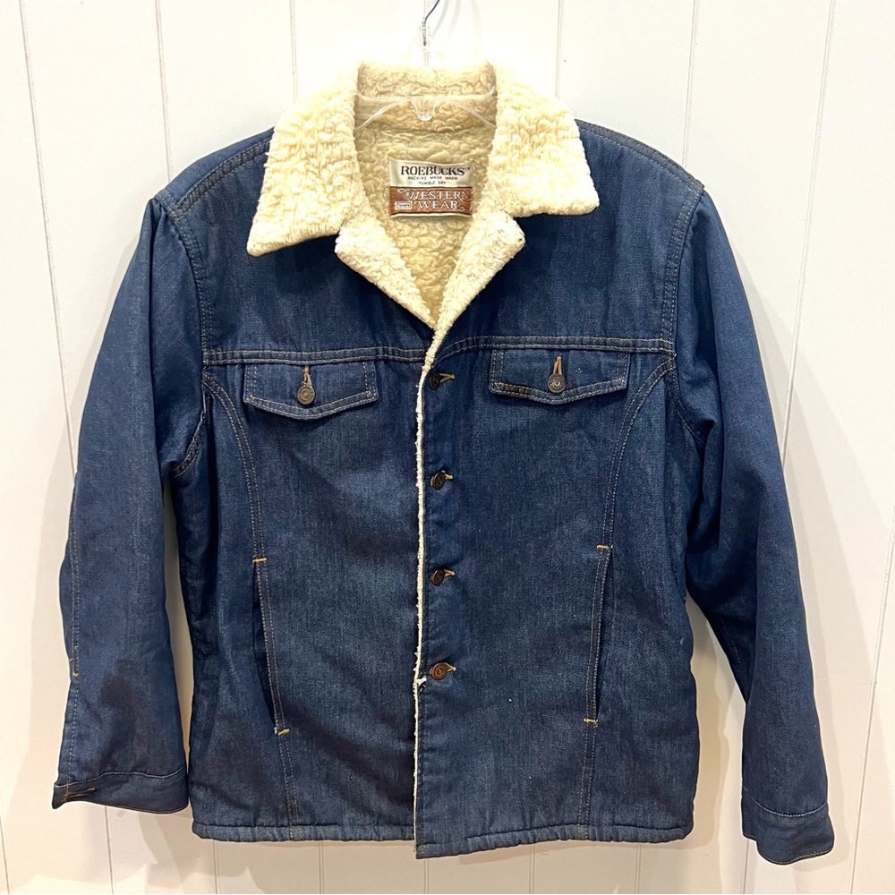 Vintage Sears Roebucks Western Wear Denim Jean Sherpa Jacket *read